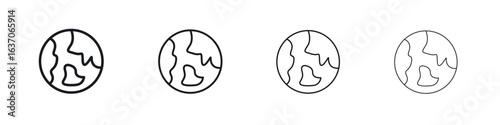 Earth icons big set. Simple black stroke line versions collection