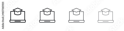 E-learning icons big set. Simple black stroke line versions collection
