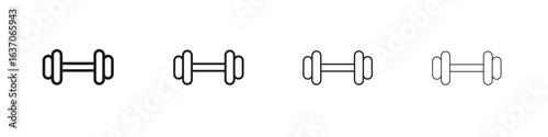 Dumbbell icons big set. Simple black stroke line versions collection