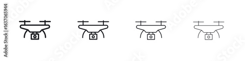 Drone icons big set. Simple black stroke line versions collection