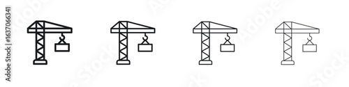 Construction crane icons big set. Simple black stroke line versions collection