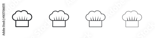 Chef hat icons big set. Simple black stroke line versions collection