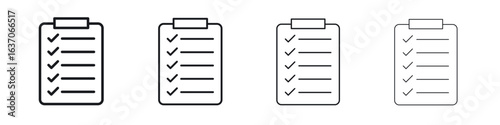 Checklist icons big set. Simple black stroke line versions collection