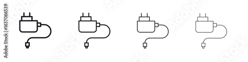 Charger icons big set. Simple black stroke line versions collection