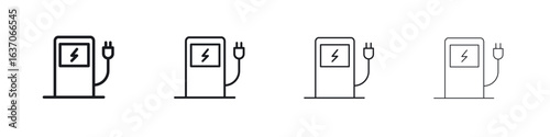 Charging station icons big set. Simple black stroke line versions collection