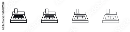 Cash register icons big set. Simple black stroke line versions collection