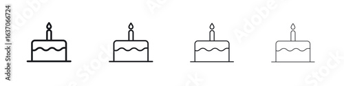 Cake icons big set. Simple black stroke line versions collection