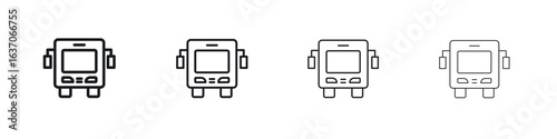 Bus icons big set. Simple black stroke line versions collection