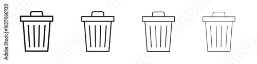 Bin icons big set. Simple black stroke line versions collection