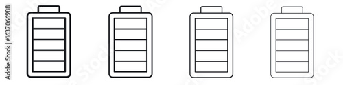 Battery icons big set. Simple black stroke line versions collection