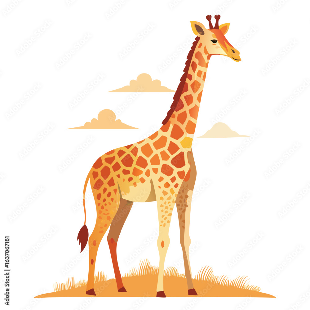 Fototapeta premium vector illustration of giraffe, neck down drinking, watercolor