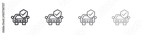 Auto insurance icons big set. Simple black stroke line versions collection