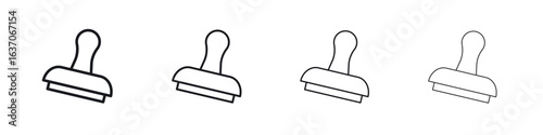 Approval stamp icons big set. Simple black stroke line versions collection