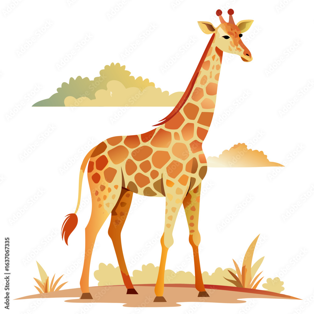 Fototapeta premium vector illustration of giraffe, standing tall, watercolor