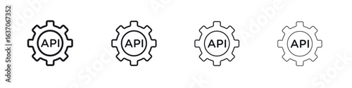 API icons big set. Simple black stroke line versions collection