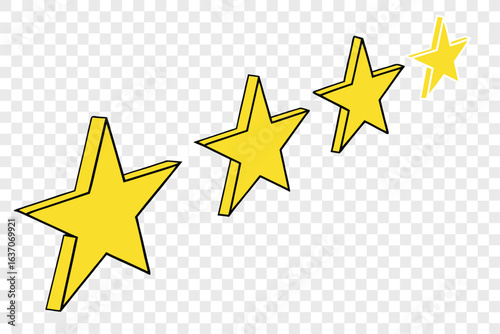 Four yellow stars in a diagonal line against a transparent background