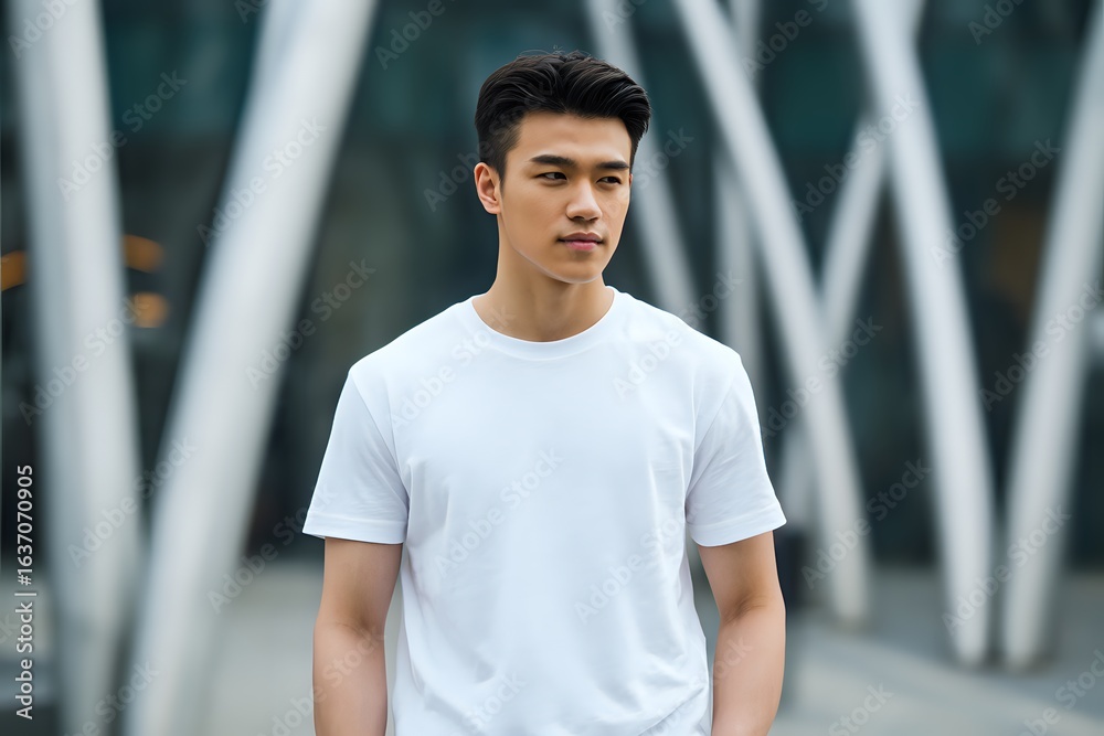 Obraz premium White T-shirt Asian Model Art Installation Artistic