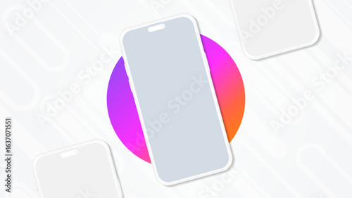Realistic Smartphone Mockup – 3D Mobile Phone Front View with Gradient Circle Background for UI or UX App Presentation, Website Banner, Cover, Leaflet, Brochure, and Graphic Design