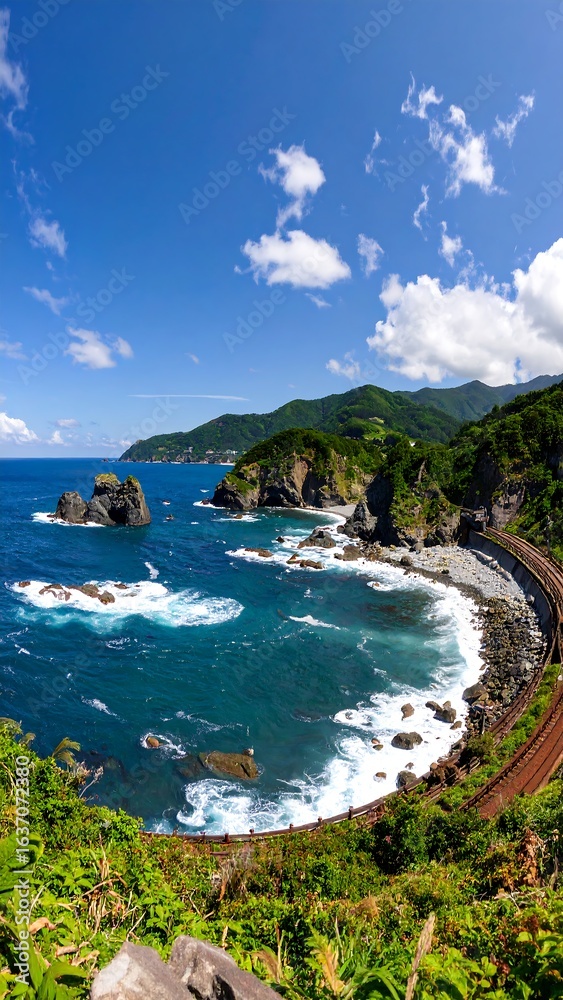 Fototapeta premium Coastal highway winding through rugged terrain