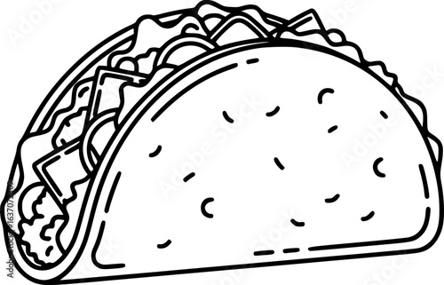 Minimalist vector outline of crunchy taco
