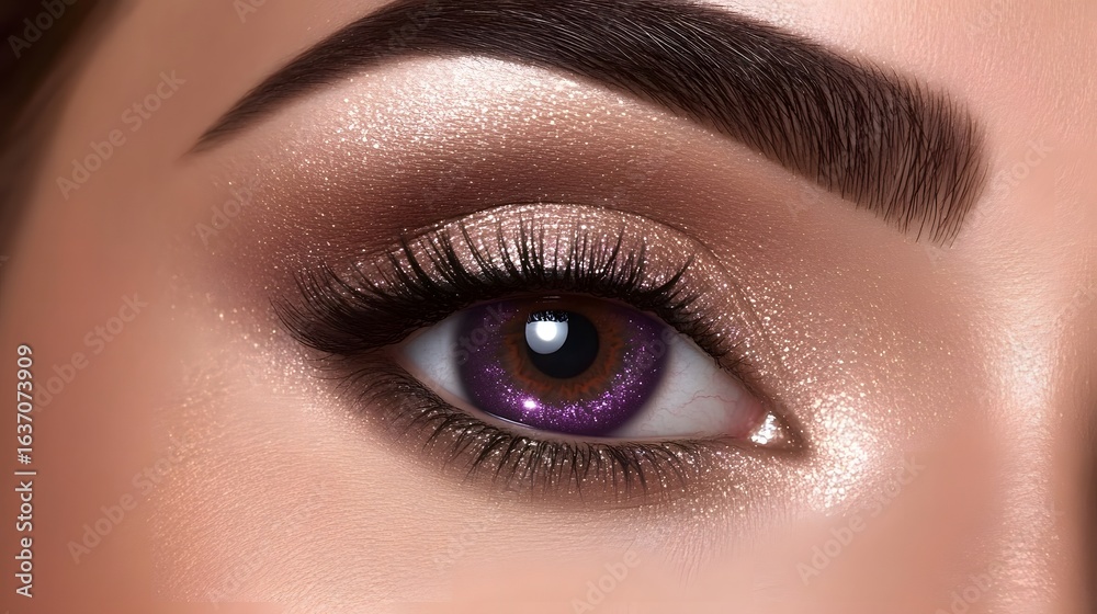 Obraz premium Closeup Sparkling Eye Makeup Purple Contact Lens