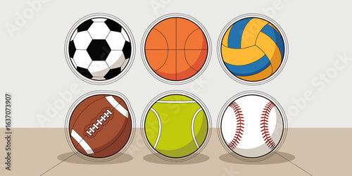 Collection of different sport balls including soccer basketball volleyball football tennis and baseball perfect for athletes and sports enthusiasts