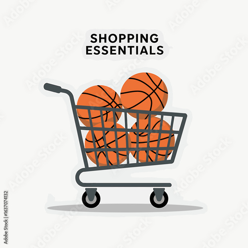 Shopping Essentials Basketball Cart for Sports Retail and Fitness Promotional Graphics or Back to School Supply Marketing Material