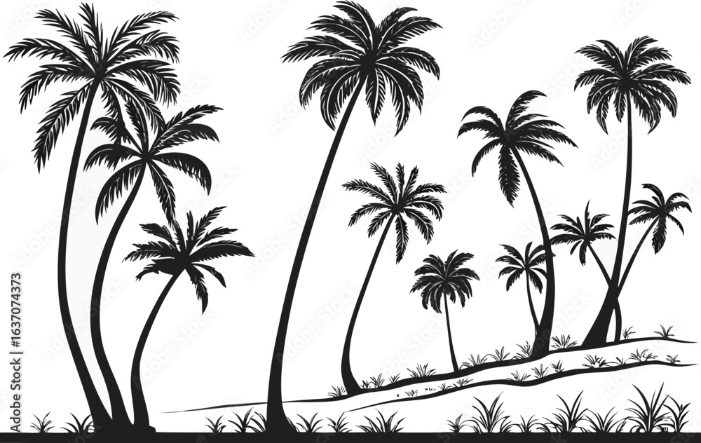 Fototapeta premium Silhouette of a tropical beach with palm trees