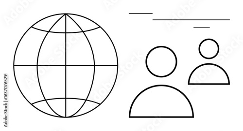 Globe represents global reach and connectivity minimalist people icons for collaboration, communication, and teamwork. Ideal for technology, business, partnerships, diversity, globalization