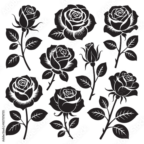vintage rose flower bundle classic black and white engraving inspired vector for print on demand scrapbooking and crafts