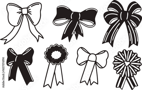 Collection of black and white bow and ribbon designs