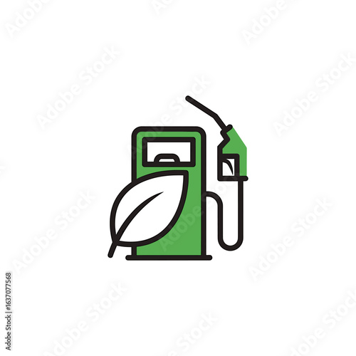 Illustration of a green fuel pump with a leaf representing eco friendly alternative energy source