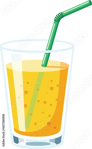 Orange juice glass with green straw vector illustration fresh citrus drink refreshment beverage healthy thirst quenching bright yellow liquid