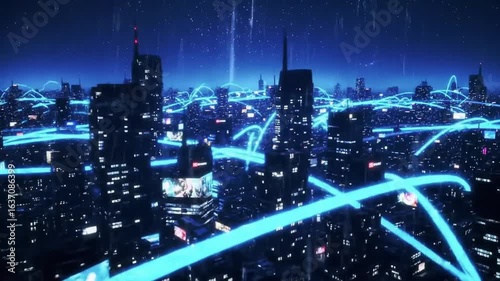 Wallpaper Mural Connected Urban Data Streams Visualizing Network Technology In Modern City Torontodigital.ca