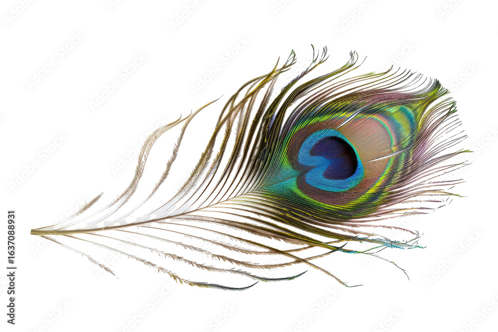 Obraz premium Close-up of a peacock feather, vibrant colors (2)