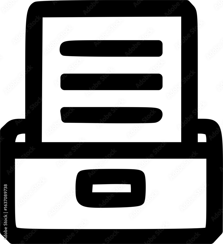 Fototapeta premium A simple black and white line art icon of a document in an inbox or printer tray.