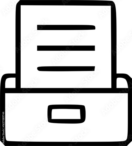 A minimalist black outline icon of an office printer ejecting a paper document.