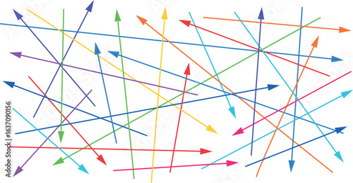 arrows colored scattered chaotically, vector arrows with different directions of movement