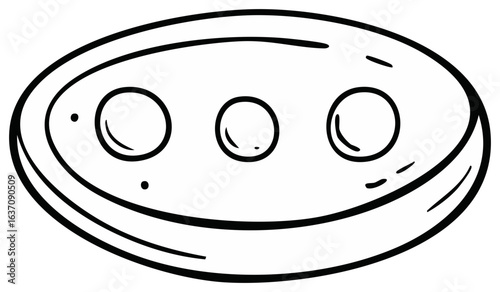 Stylized line drawing of a simple soap dish with three circular indentations