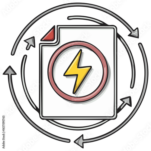 Energetic Document Refresh Process Lightning Symbol in Circulating Arrows