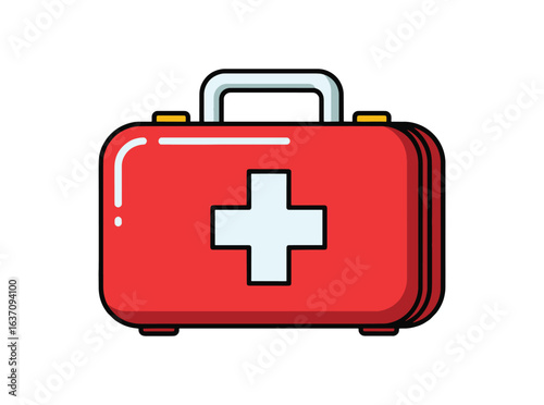 Essential red first aid kit with white cross, ready for emergencies, vector