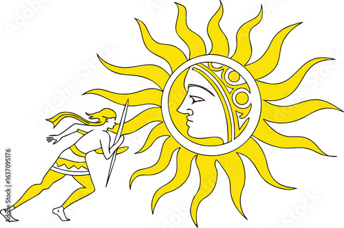 Warrior confronts the sun god