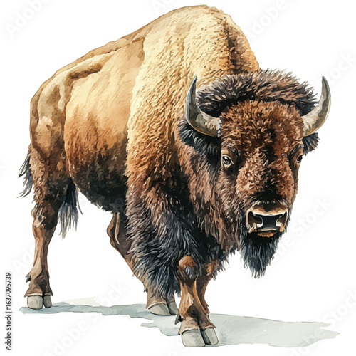 watercolor vector of American Bison, isolated on a white background.
