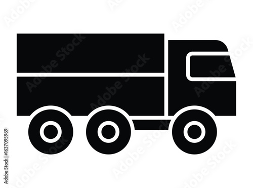 Black silhouette of a delivery truck icon on a white background design