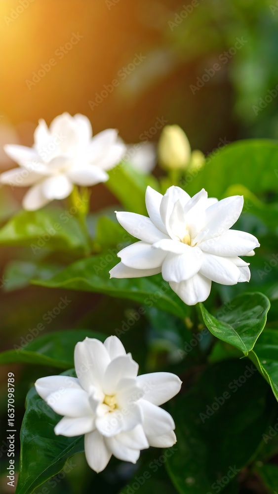 Fototapeta premium Close-up of white jasmine flowers (1)