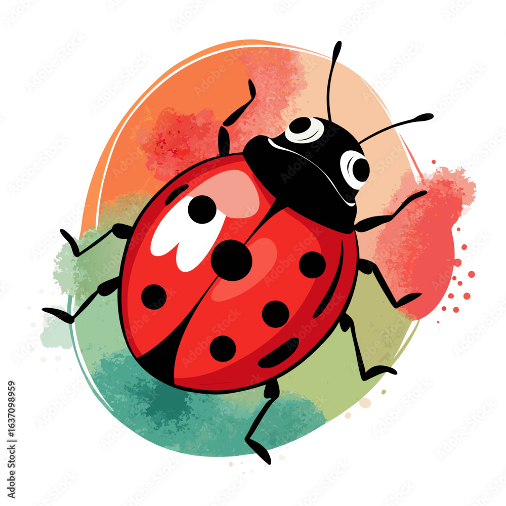 Fototapeta premium vector illustration of ladybug, climbing, watercolor