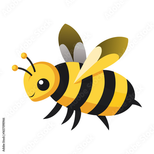 vector illustration of bee, flying, flat design