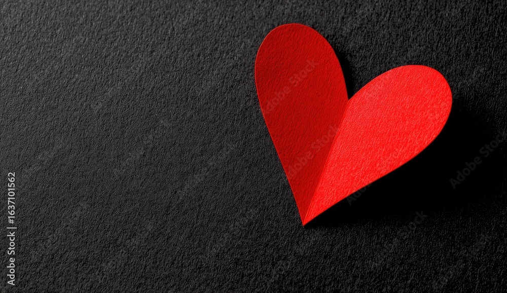 Fototapeta premium Red paper heart on dark background, Valentine's Day card design (6)