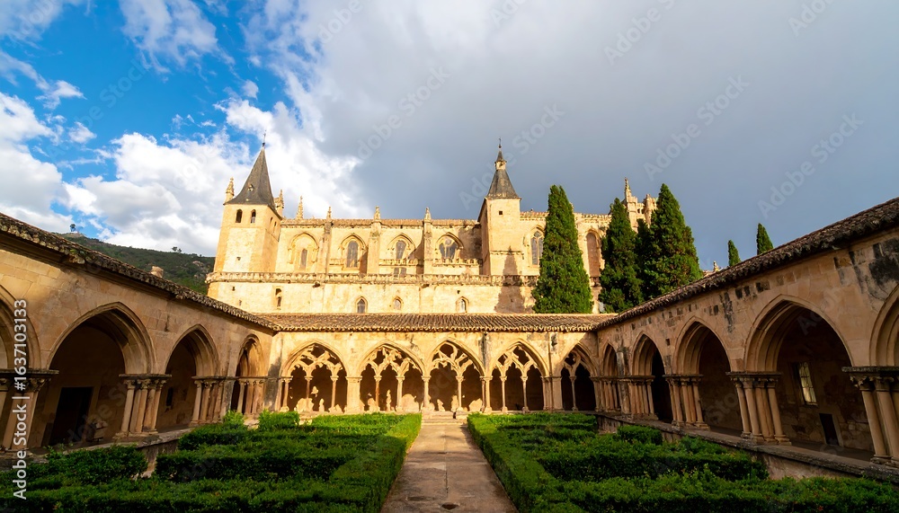 Fototapeta premium A sunlit cloister courtyard