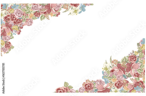 カラフルなアンティークバラのコーナーフレーム